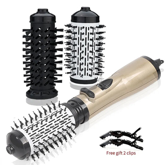 2 Replaceable Head 360 Rotating Airflow Hot Air Brush Hair Straightener Curler Iron Volumizer Blowers Electric Hair Dryer Comb